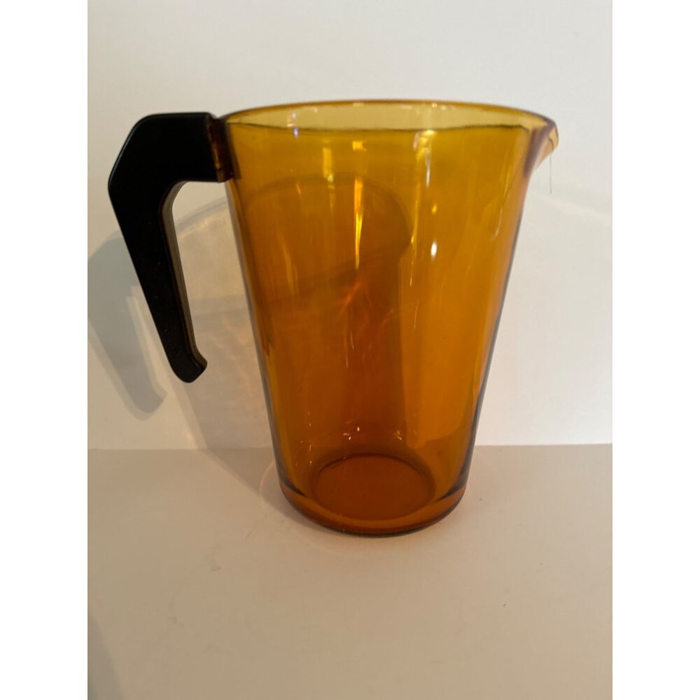 Vintage Vereco France Amber Glass Pitcher With Black Handle MCM